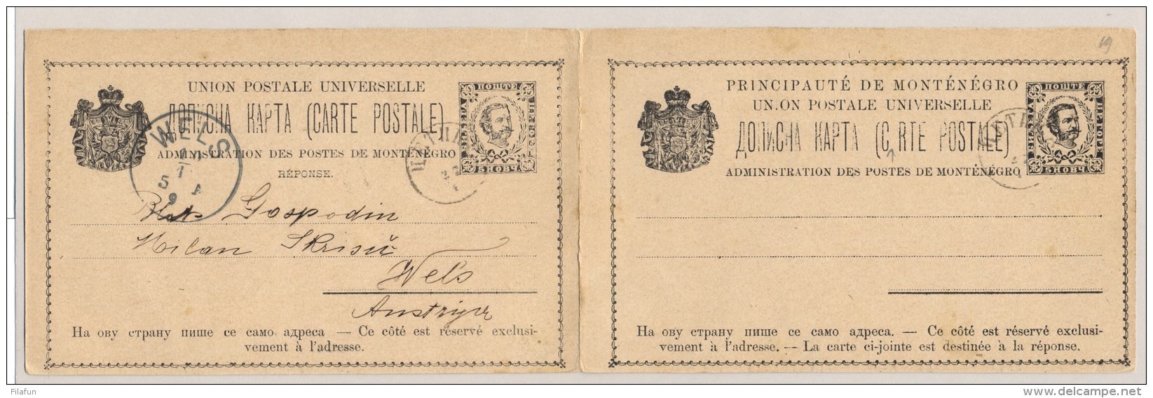 Montenegro - 1894 - 5+5 Nkr Carte Postale Sent To Wels, Cards Connected On Left, Print On Side 1 And 2 - Montenegro