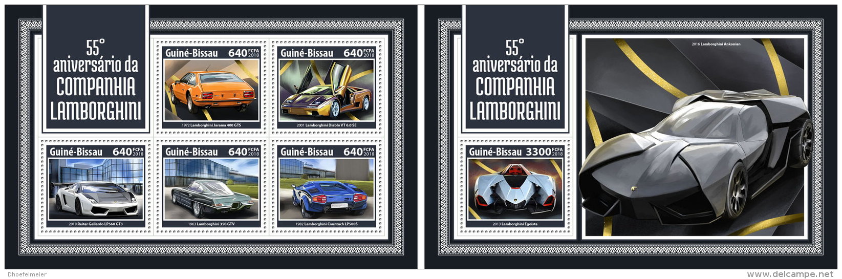 GUINEA BISSAU 2018 MNH** Lamborghini Cars Autos Voitures 55 Years Company M/S+S/S - IMPERFORATED - DH1814 - Voitures