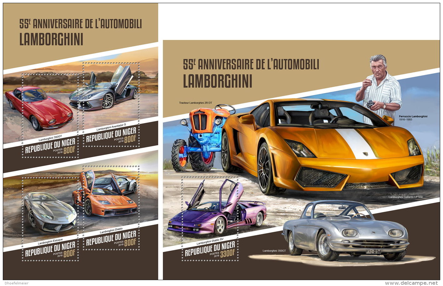 NIGER 2018 MNH** Lamborghini Cars Autos Voitures 55 Years Company M/S+S/S - IMPERFORATED - DH1814 - Voitures