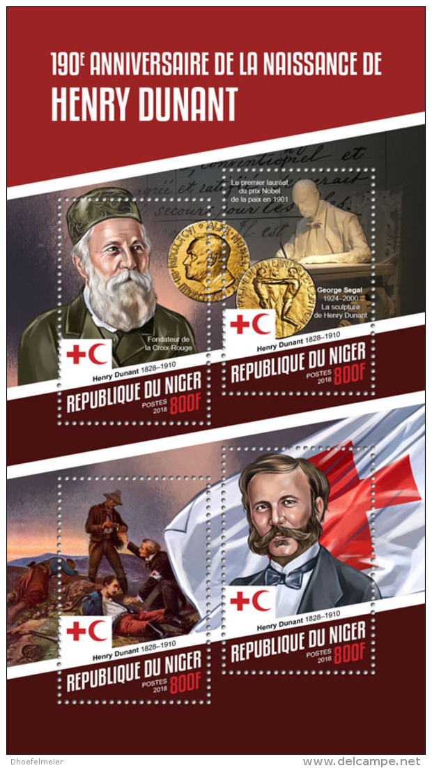 NIGER 2018 MNH** Henry Dunant 190th Birthday Red Cross M/S - IMPERFORATED - DH1814 - Henry Dunant