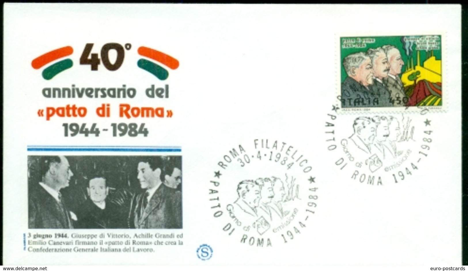 30/4/1984- ITALIA REPUBBLICA-BUSTA FILAGRANO - PATTO DI ROMA - POLITICA - SINDACATI - FDC