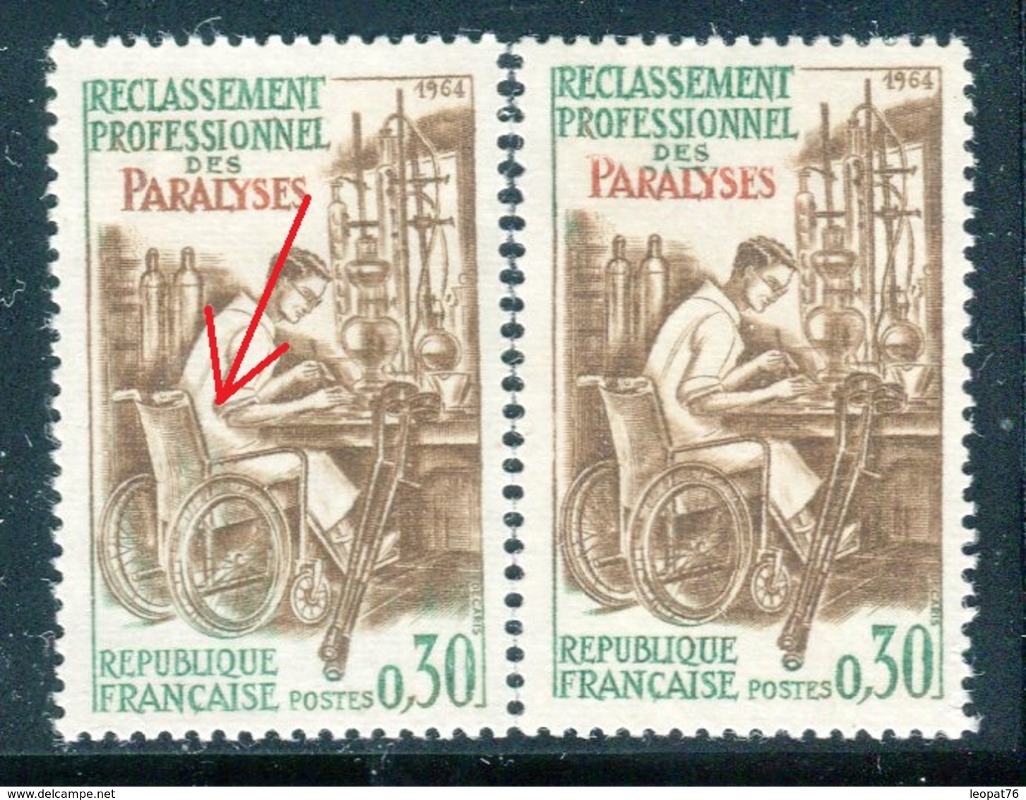 France - N° 1405 - 1 Exemplaire Fauteuil Verdâtre + 1 Exemplaire Normal , Neufs ** - Ref VJ45 - Unused Stamps