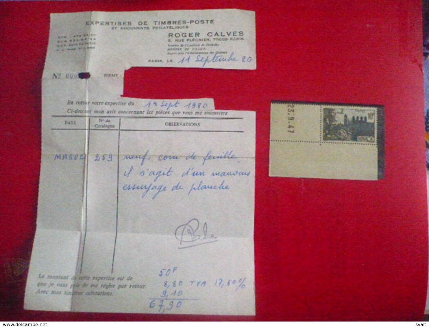 Rare : Timbre  Neuf  1947 ( Fauté Ou Erreur ? )   Du Maroc , Avec Certificat D'Expertise - Maroc (1956-...)