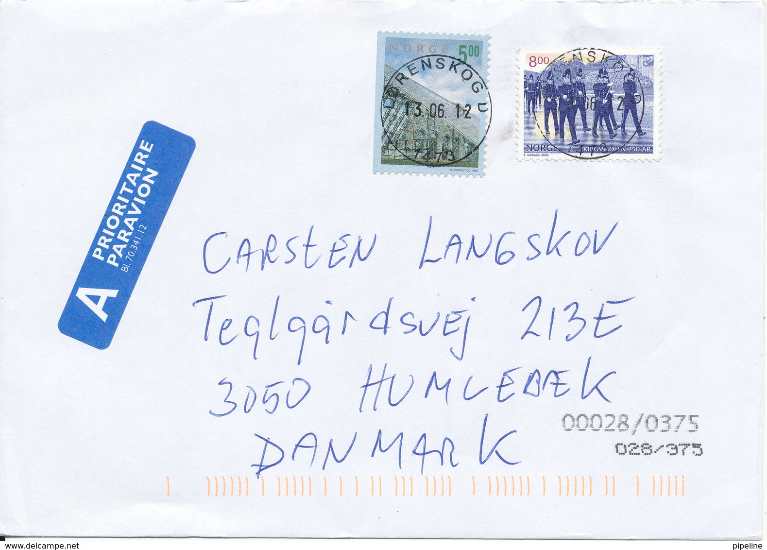 Norway Cover Sent To Denmark Lörenskog 13-6-2012 With 2 100% Sun Canceled Stamps - Covers & Documents