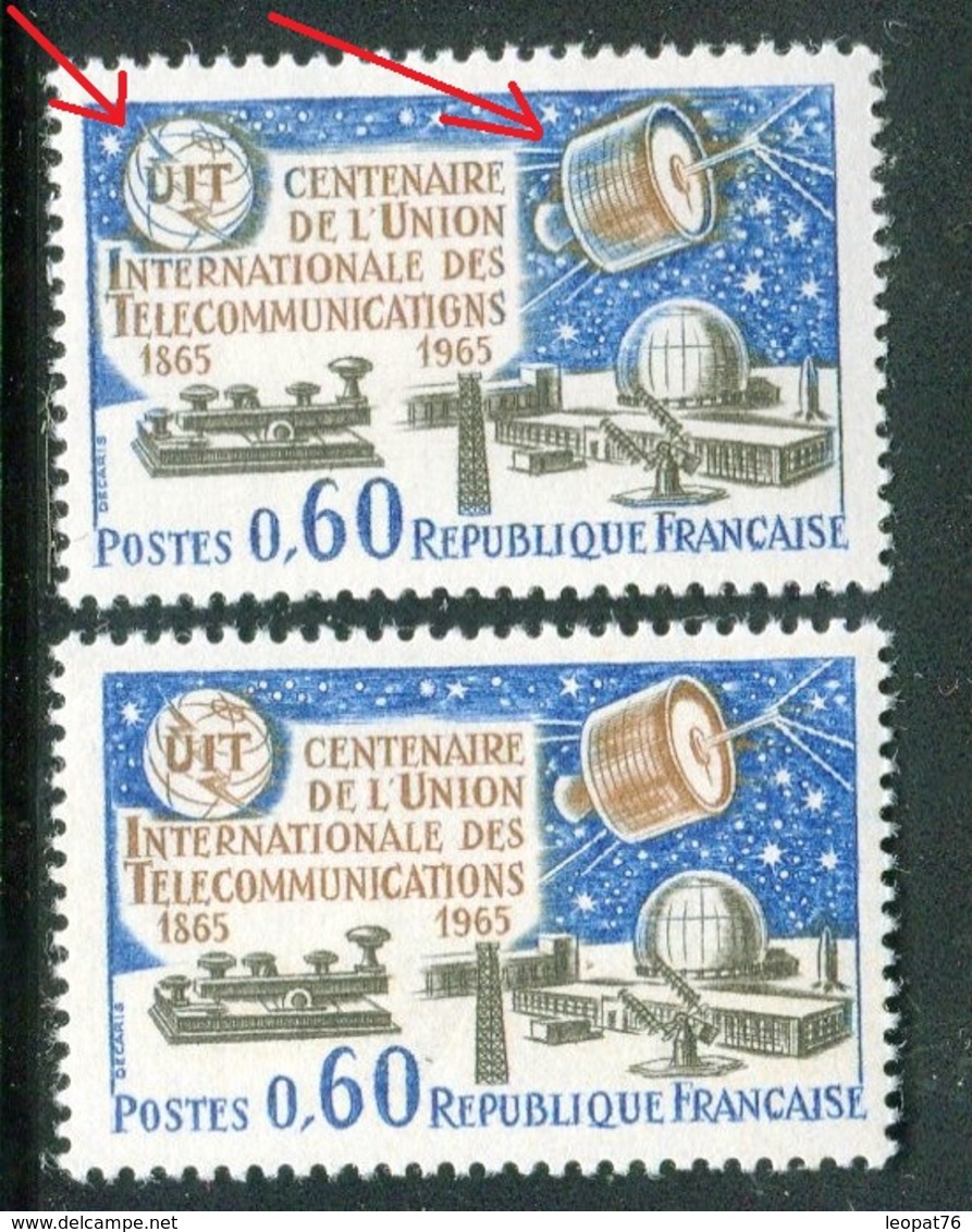 France - N° 1454 - 1 Exemplaire Satellite Et Planète Bleutés + 1 Normal En Brun , Neufs ** - Ref VJ58 - Unused Stamps