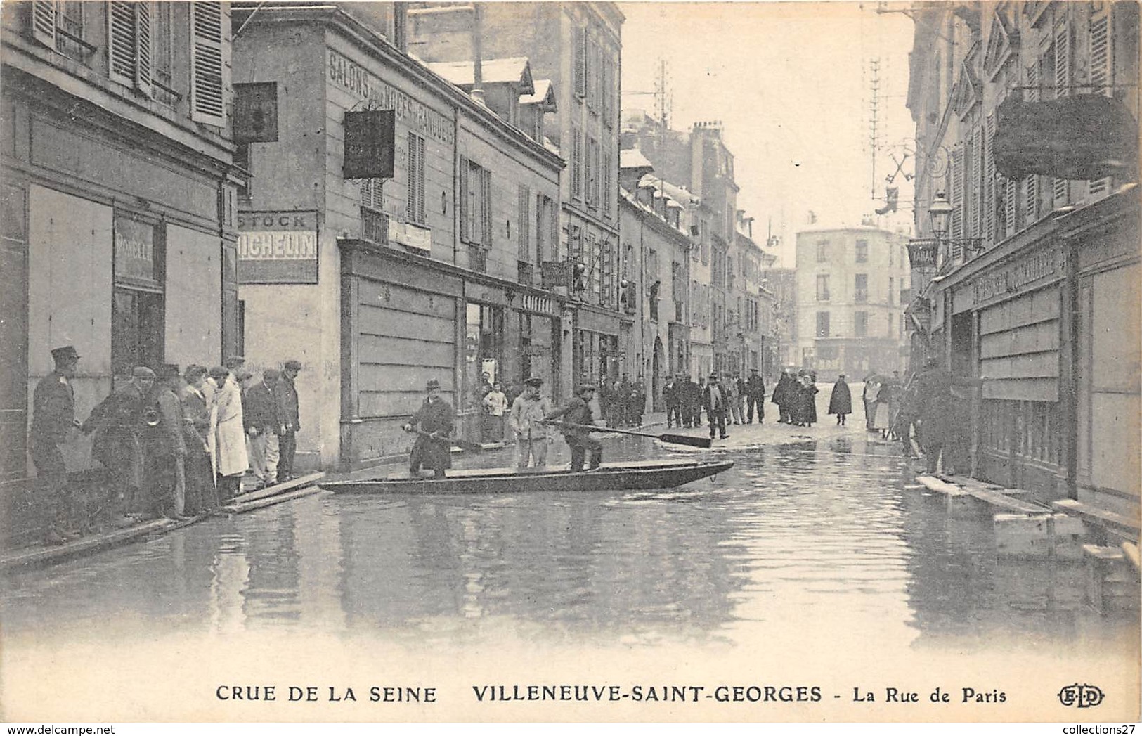 94-VILLENEUVE-SAINT-GEORGES- LA RUE DE PARIS, CRUE DE LA SEINE - Villeneuve Saint Georges