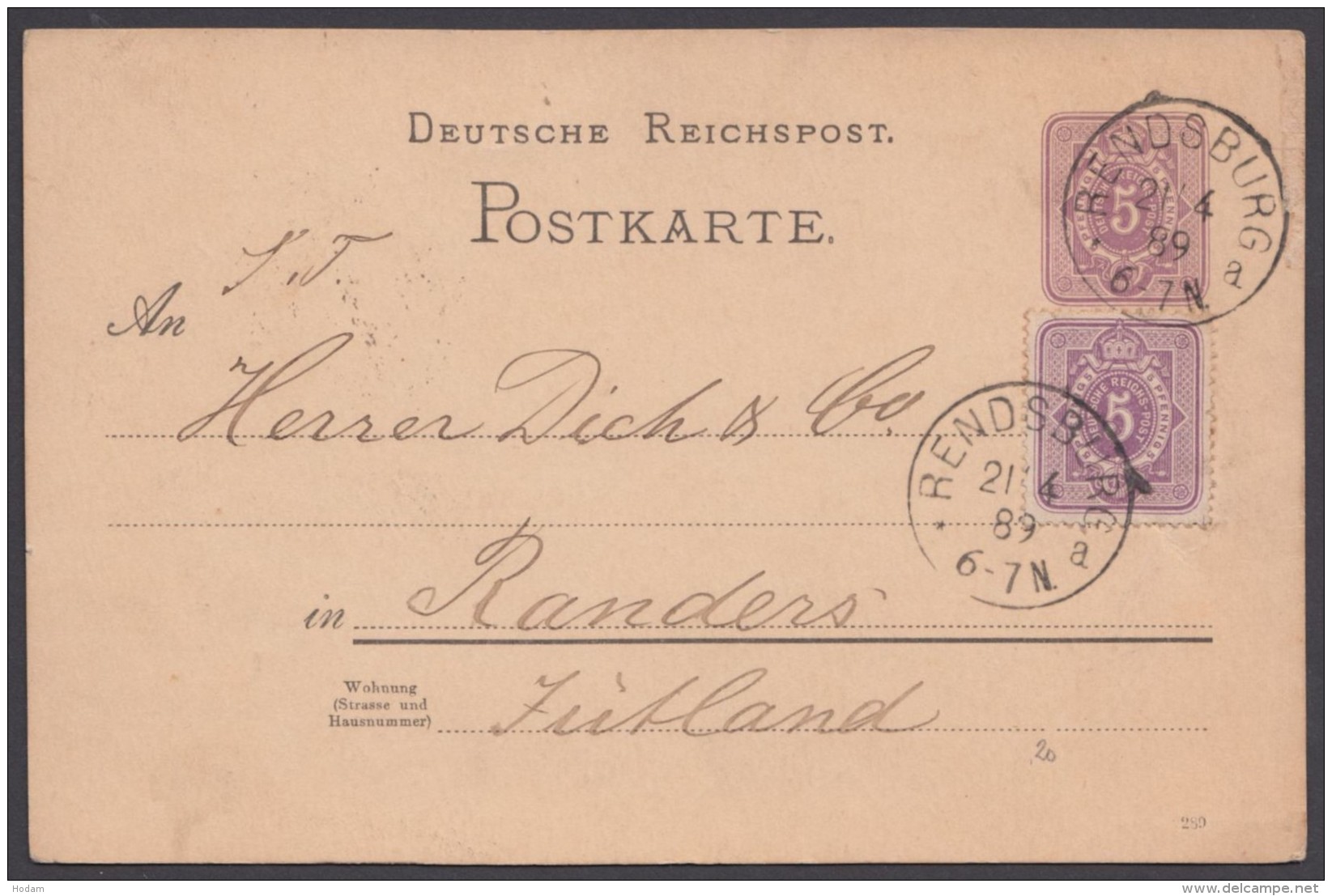 P 18 I, Bedarf "Rendsburg", 21.4.89 Nach Jütland Mit Pass. Zusatzfrankatur - Cartes Postales
