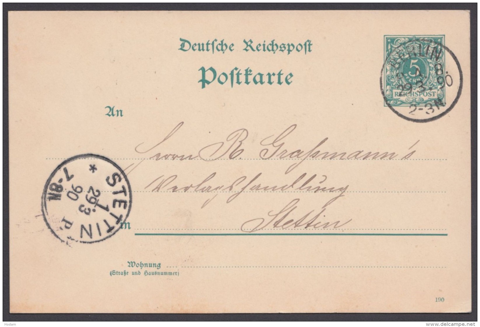 P 20 , Bedarf "Berlin P.E.8", KBHW : 319, Nach Stettin - Cartes Postales