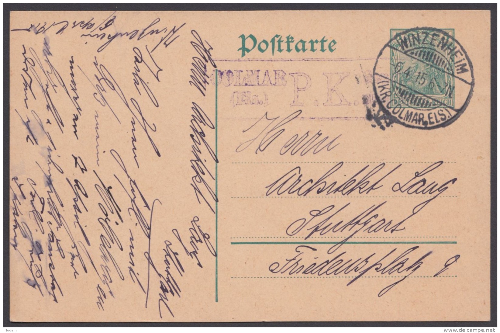 P 96, Bedarf "Winzenheim/Els.", 6.4.15 Mit Zensur - Postcards