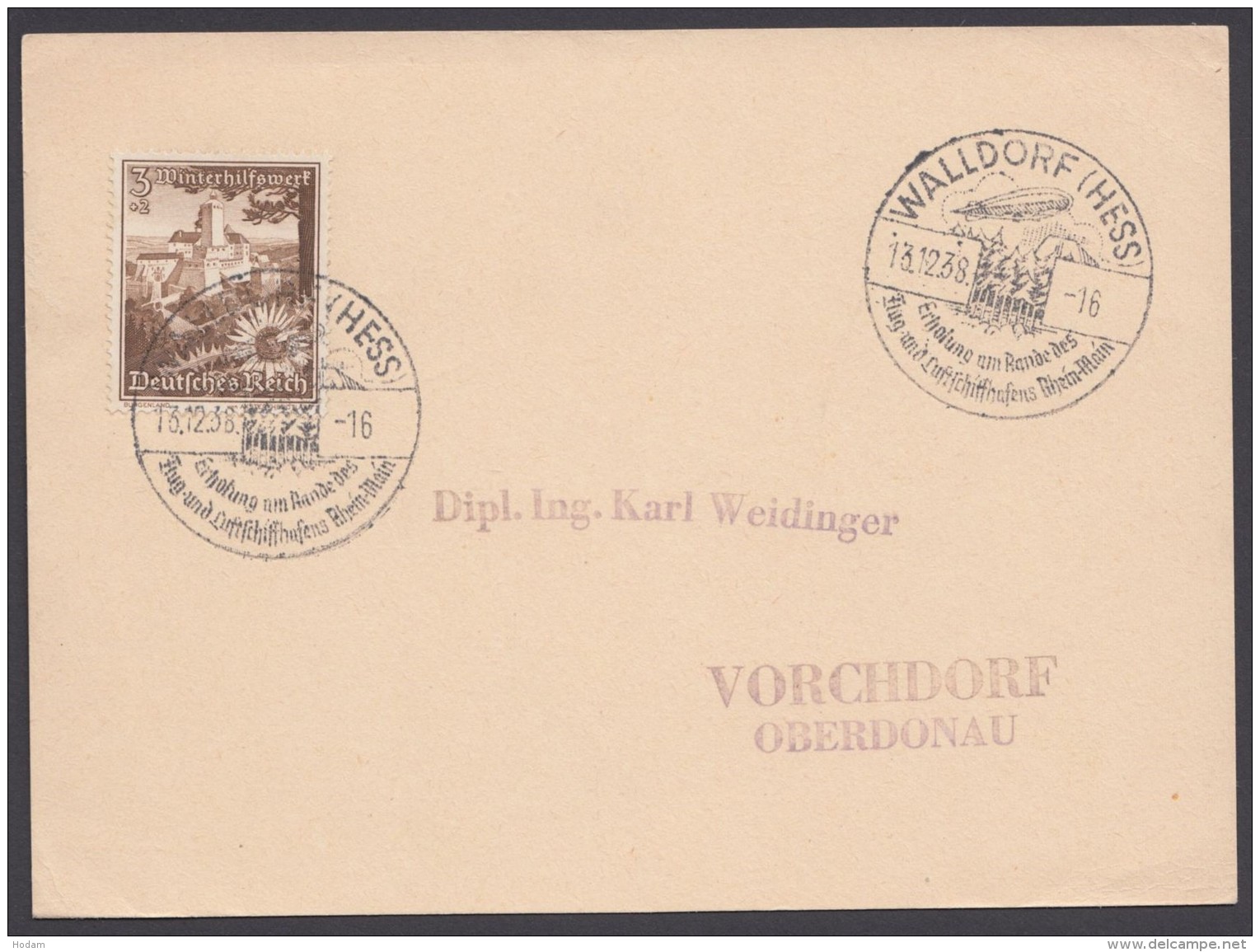 , Sst "Walldorf/Hessen", Luftschiffhafen, 13.12.38 - Briefe U. Dokumente