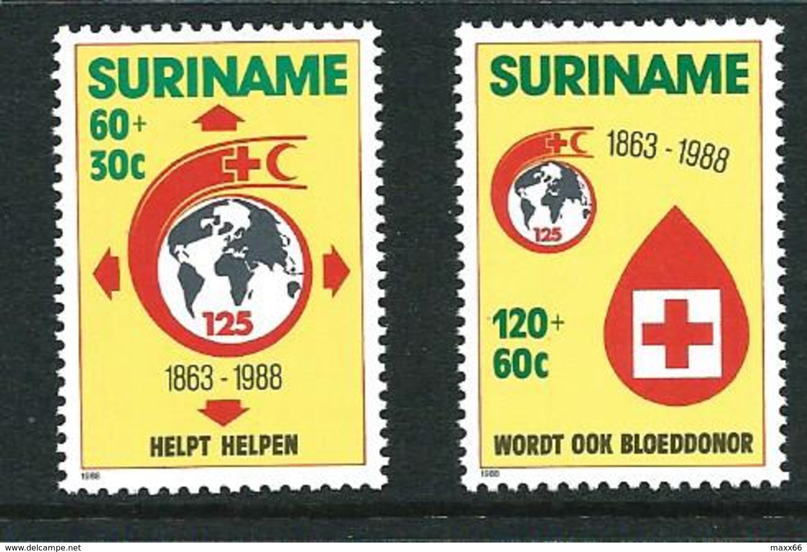 SURINAME MNH - 1988 The 125th Anniversary Of Red Cross - Vari Cent - Michel SR 1280 1281 - Suriname