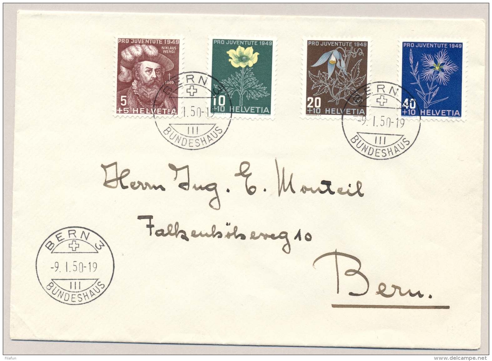 Schweiz - 1949 - Pro Juventute Set On Local Cover Bern - Briefe U. Dokumente