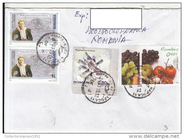 70587- ICONS, JESUS BIRTH, RESURRECTION, SPIDER, HEALTHY FOOD, PERSONALITY, STAMPS ON REGISTERED COVER, 2015, ROMANIA - Briefe U. Dokumente