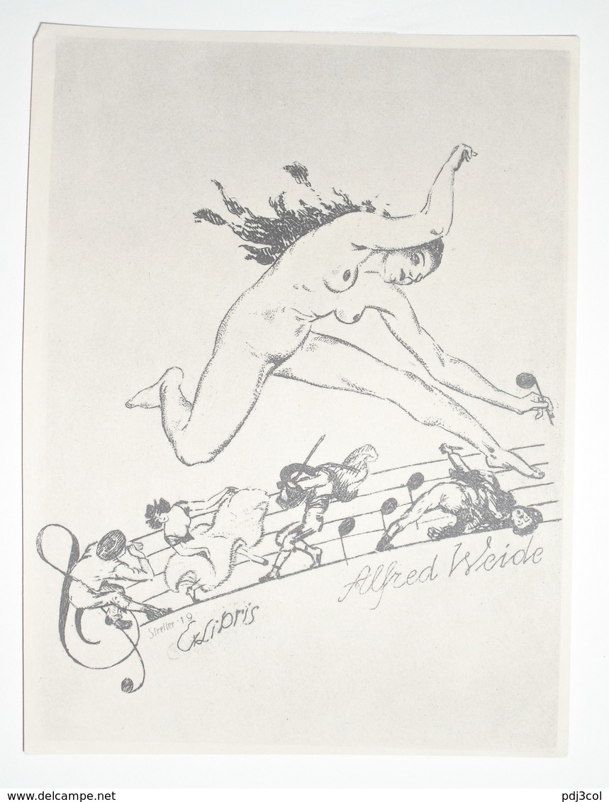 Ex-libris Moderne XXème Illustré -  Allemagne - Femme Nue, Musique - Alfred Weide - Ex-Libris