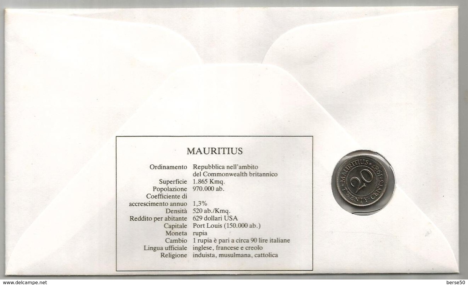 MAURITIUS  Busta Con Moneta  Del 1989 CURIOSITA' - Mauritius (1968-...)