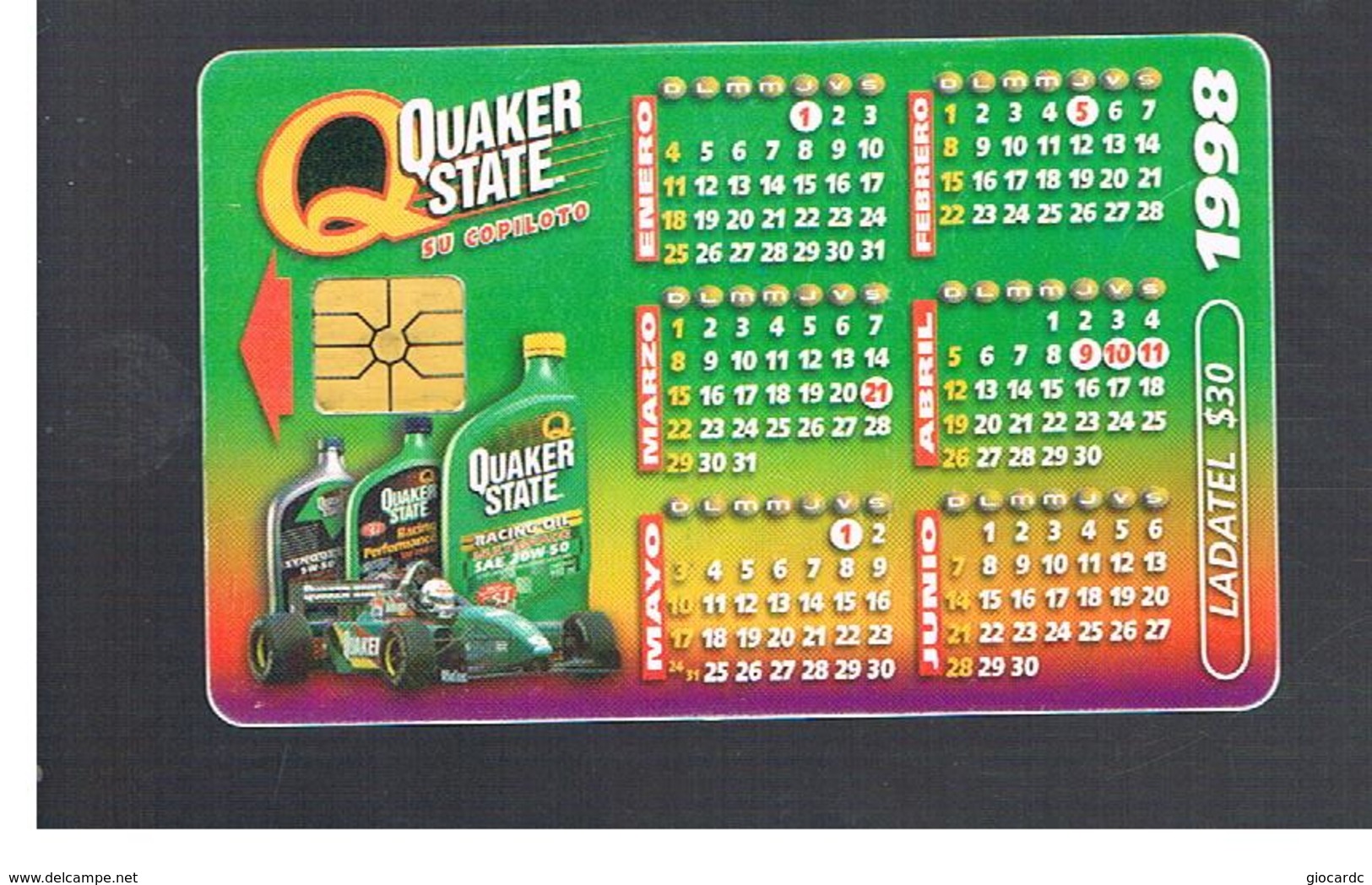 MESSICO (MEXICO) -    1998  CALENDAR, QUAKER STATE            - USED - RIF.   10785 - Publicité