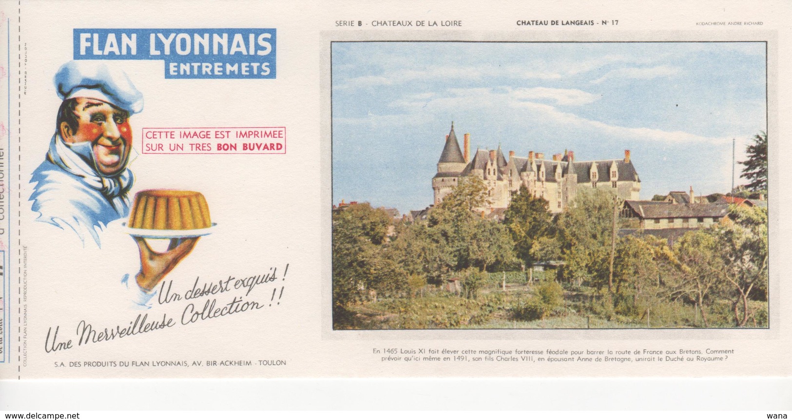 Buvard Flan LYONNAIS Série Chateau De La Loire N° 17 Chateau De LANGEAIS - Alimentaire