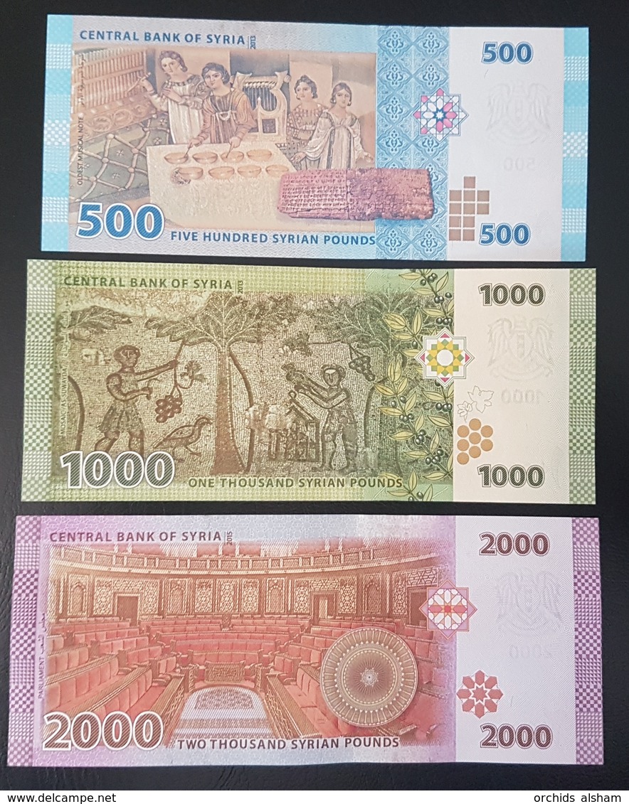 Syria 2013-4 500/1000/2000 Pounds P-115-6-7, UNC - 3 Diff Values - Syrie