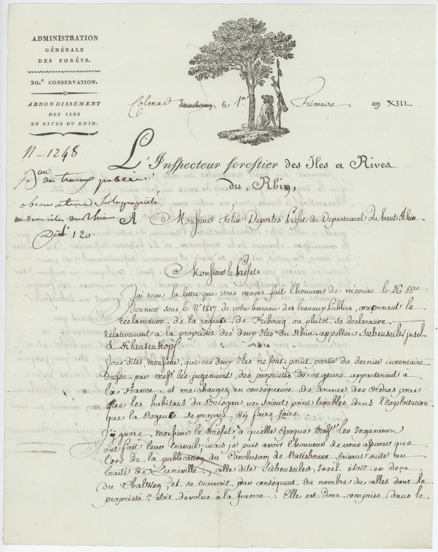 Colmar An XIII – 22.11.1804 Inspecteur Forestier Des Iles Et Rives Fribourg Héraldique - Historische Dokumente