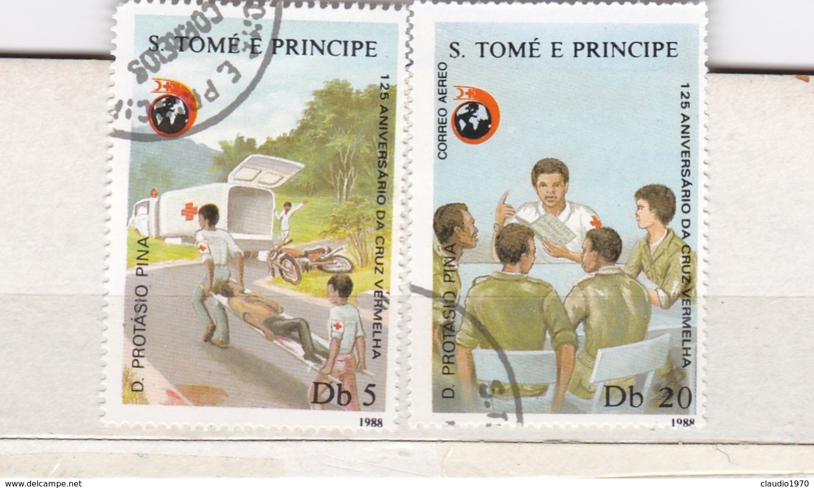 2 FRANCOBOLLI DELLA REPUBBLICA  S. TOME' E PRINCIPE - 125 ANIVERSARIO DA CRUZ VERMELHA - Sao Tome Et Principe