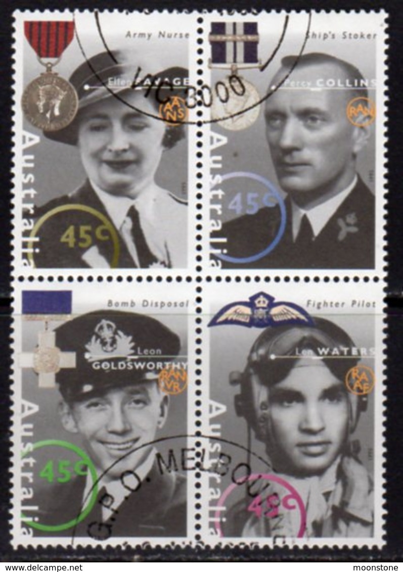 Australia 1995 World War II Heroes II Block Of 4, Used, SG 1545/8 - Usados