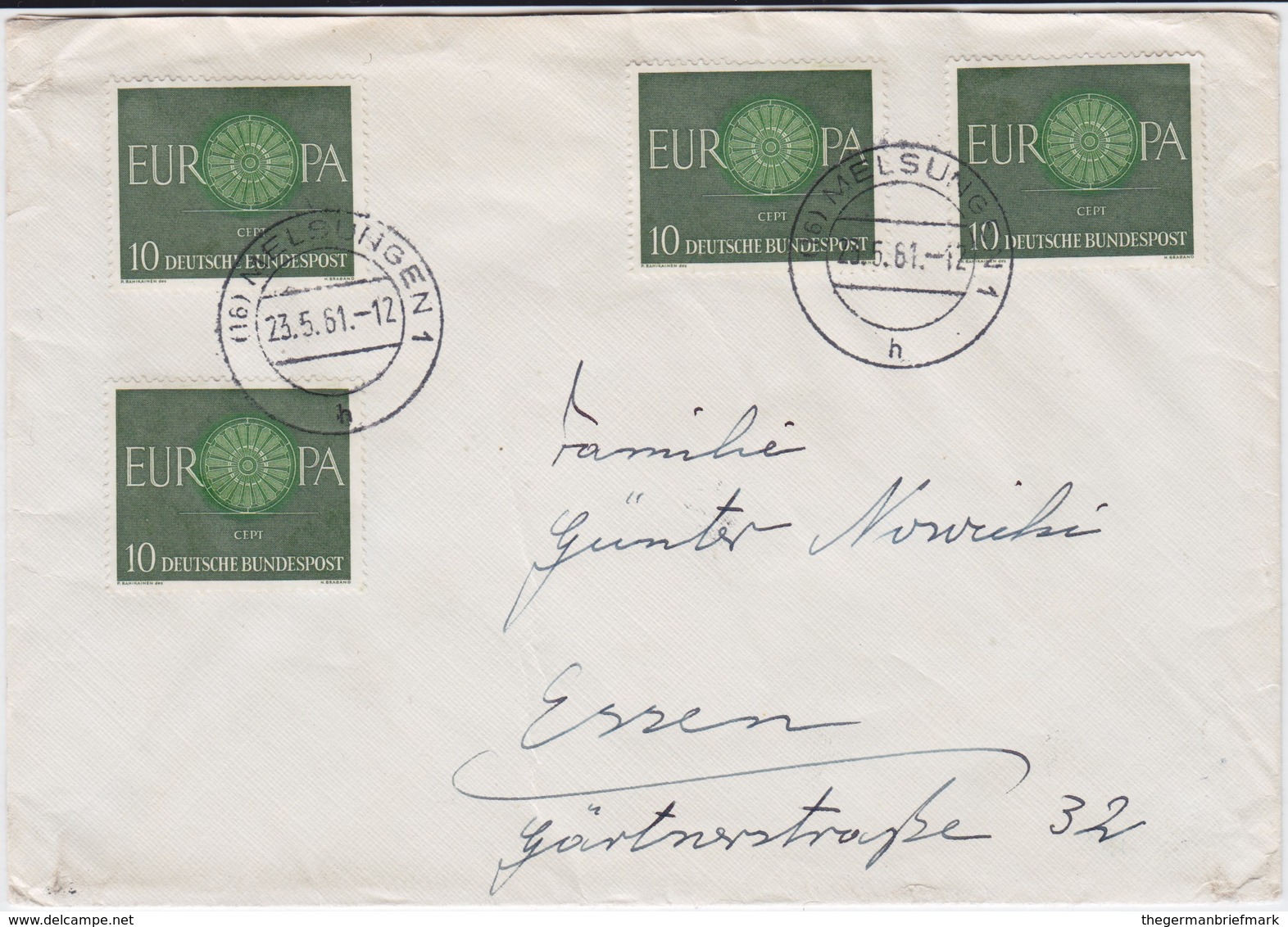 Bund Mi 337 Europa CEPT (4) MeF Bf Melsungen B Kassel 1961 - Cartas & Documentos