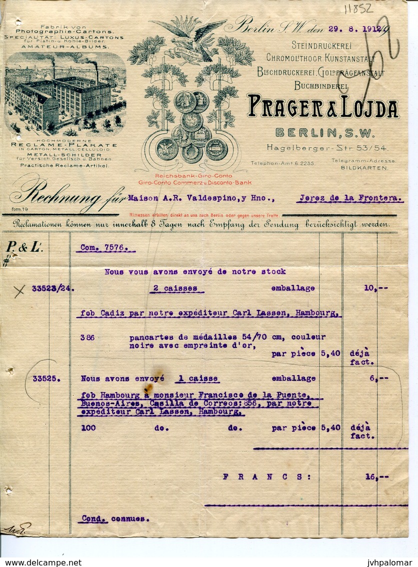 PRAGER & LOJDA-- BERLIN--STEINDRUCKEREI CHROMOLITHOGR.KUNSTANSTALT-BLECHDRUCKEREI,GOLDPRAGEANSTALT. - JAHR 1912 - Imprenta & Papelería