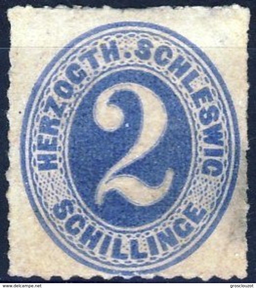 Germania Schleswig 1865 UN N. 13 S. 2 Azzurro MH Cat. € 180 /difettoso - Schleswig-Holstein