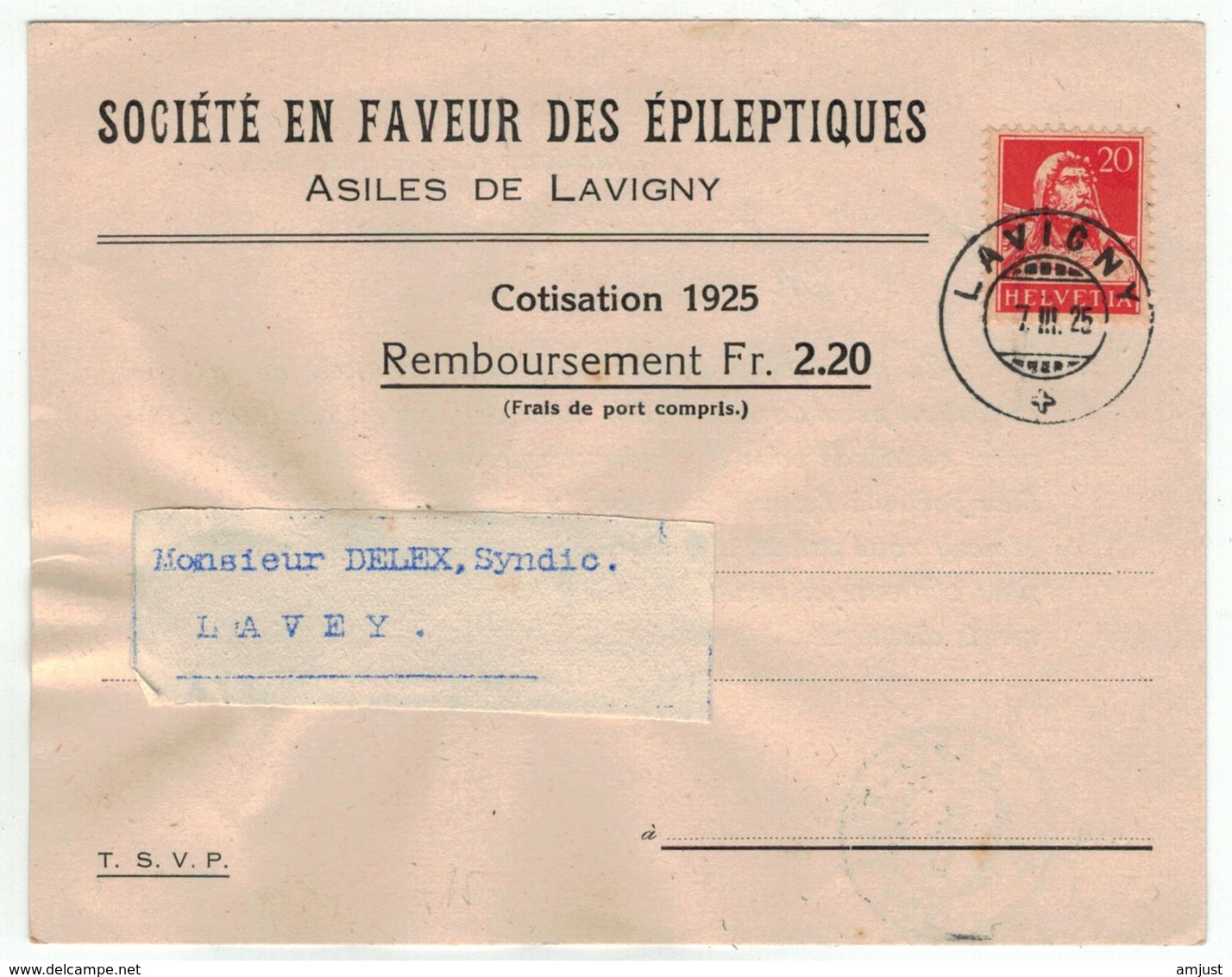 Suisse // Schweiz // Switzerland  // 1907-1939 // Carte Commerciale Au Départ De Lavigny Le 07.03.1925 - Briefe U. Dokumente