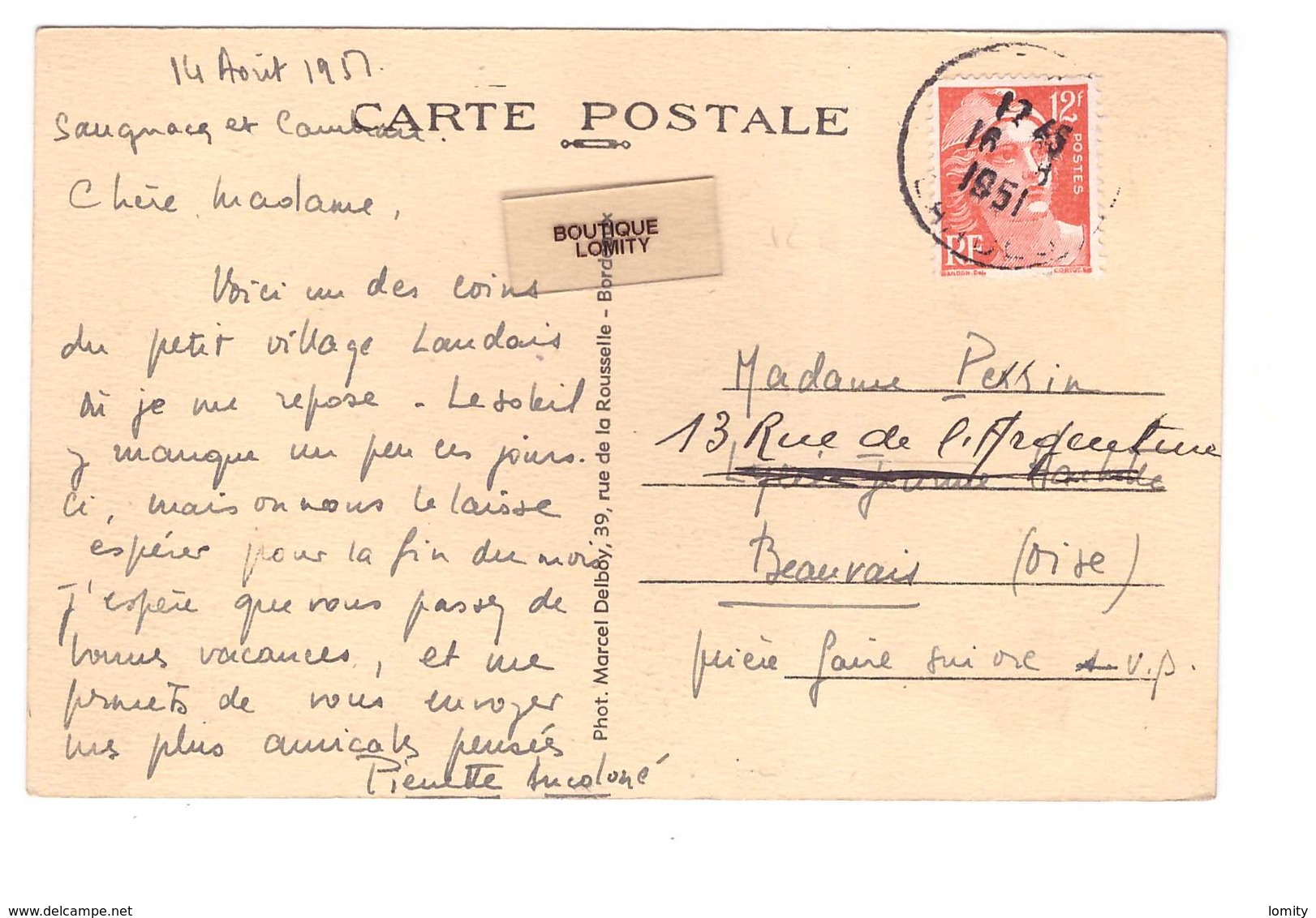 40 Saugnac Et Cambron La Place Cpa Cachet 1951 - Autres & Non Classés