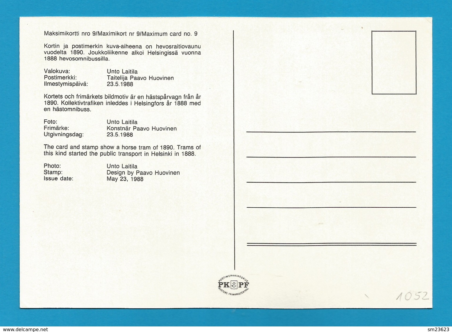 Suomi Finland 1988  Mi.Nr. 1052 , EUROPA CEPT Transport- Und Kommunikationsmittel - Maximum Karte - 27.5.1988 - 1988