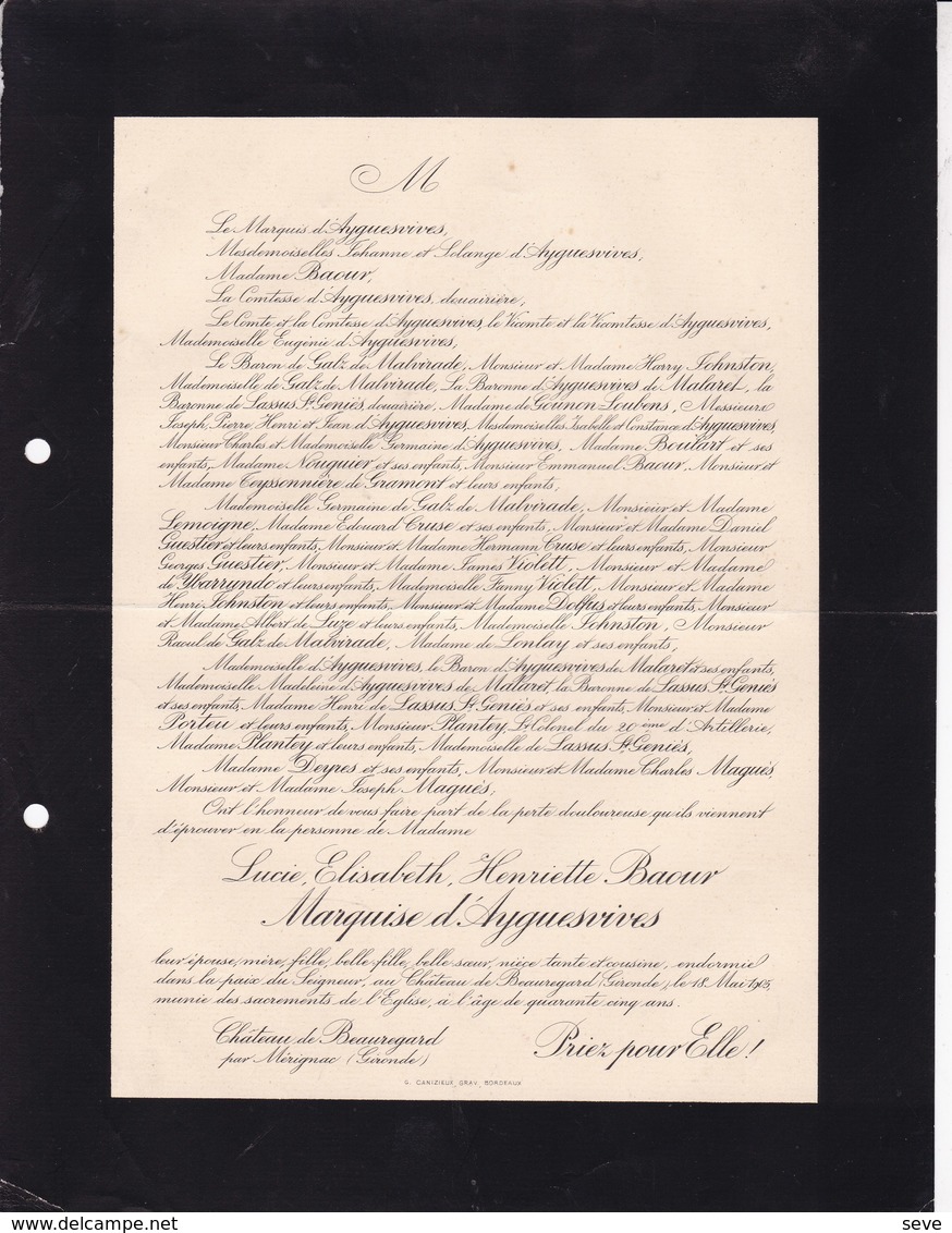 PARIS Louis Comte De SINETY Docteur En Médecine  79 Ans 1915 Famille De PLINVAL D'ESPAGNET De LINGUA - Décès