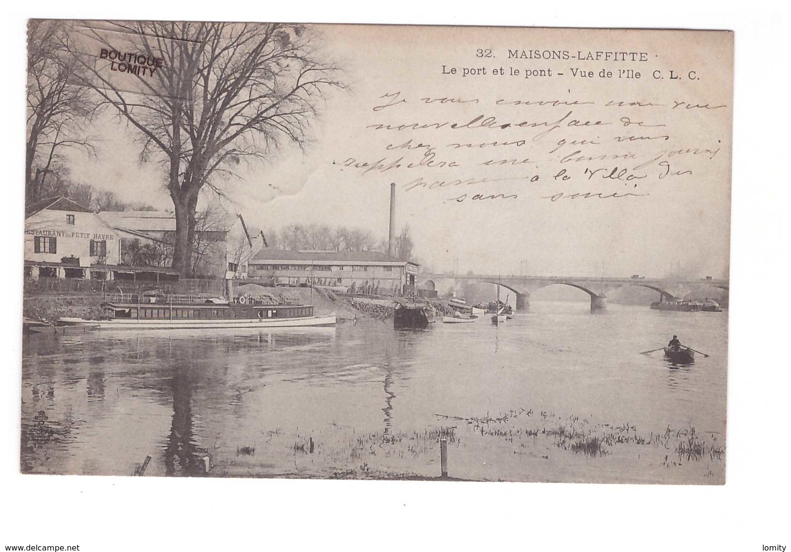 78 Maisons Laffitte Port Et Pont Vue De L' Ile Cpa Animéebateau Cachet Ferroviaire Ambulant Convoyeur Rouen à Paris 1904 - Maisons-Laffitte