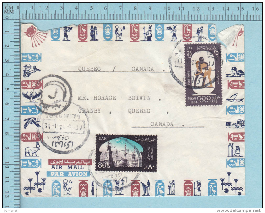 Egypt - Air Mail, Postmark "J" Killer, Send To Canada, 80m Air Mail + 35m Olympic, Letter - Poste Aérienne