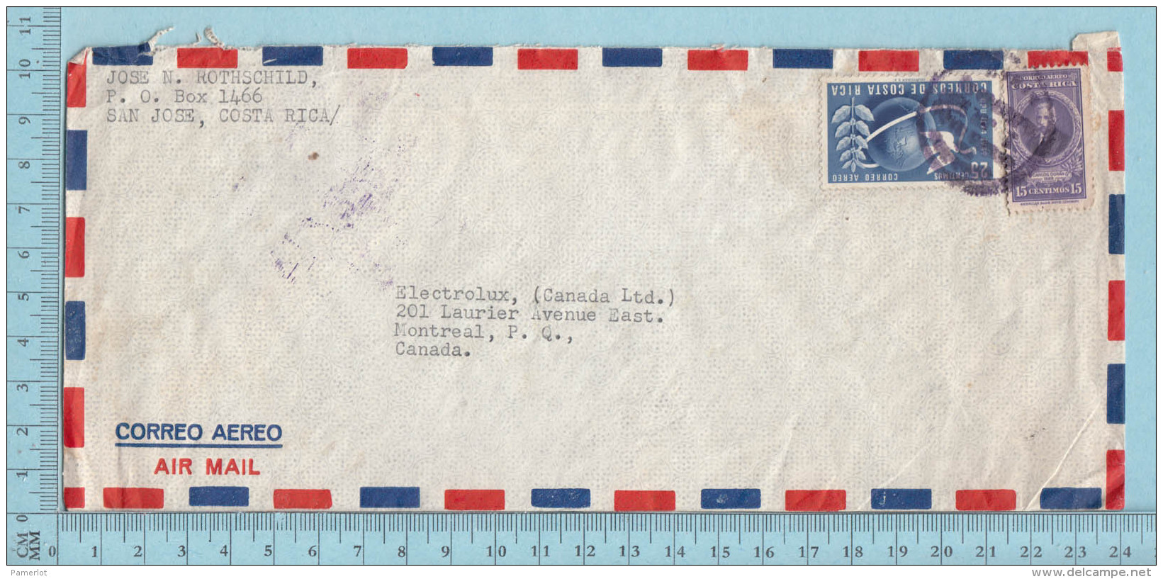 Costa Rica -  1949 Air Mail Letter Send To Canada - Costa Rica