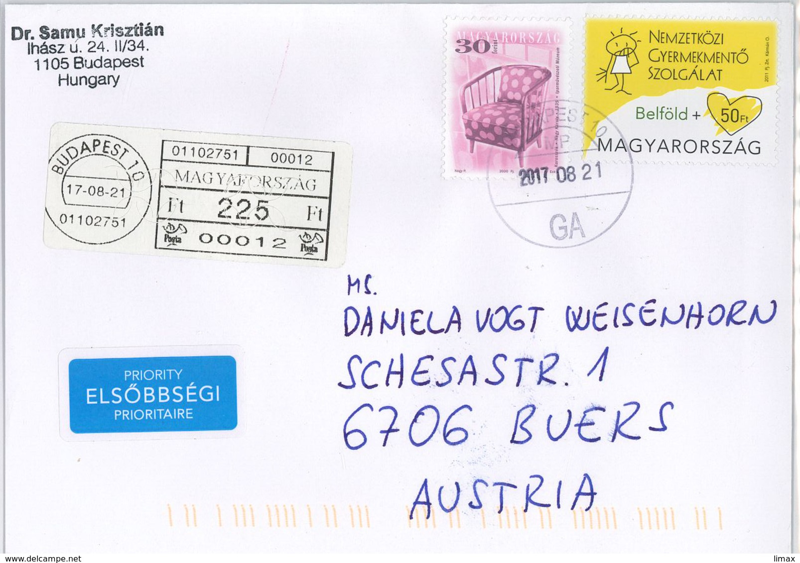 Stuhl Budapest Aufschlag (Rückseite Vignette) - Lettere