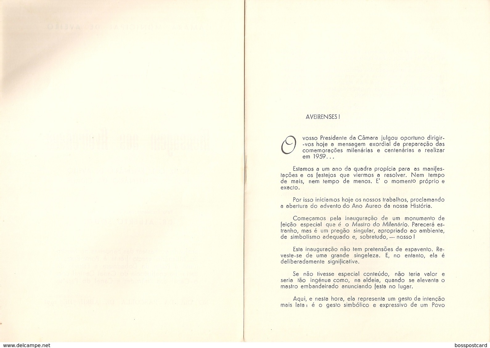 Aveiro - Mensagem Aos Aveirenses Sobre O 1º Milénio De Aveiro E O 2º Centenário Da Cidade - Cultural