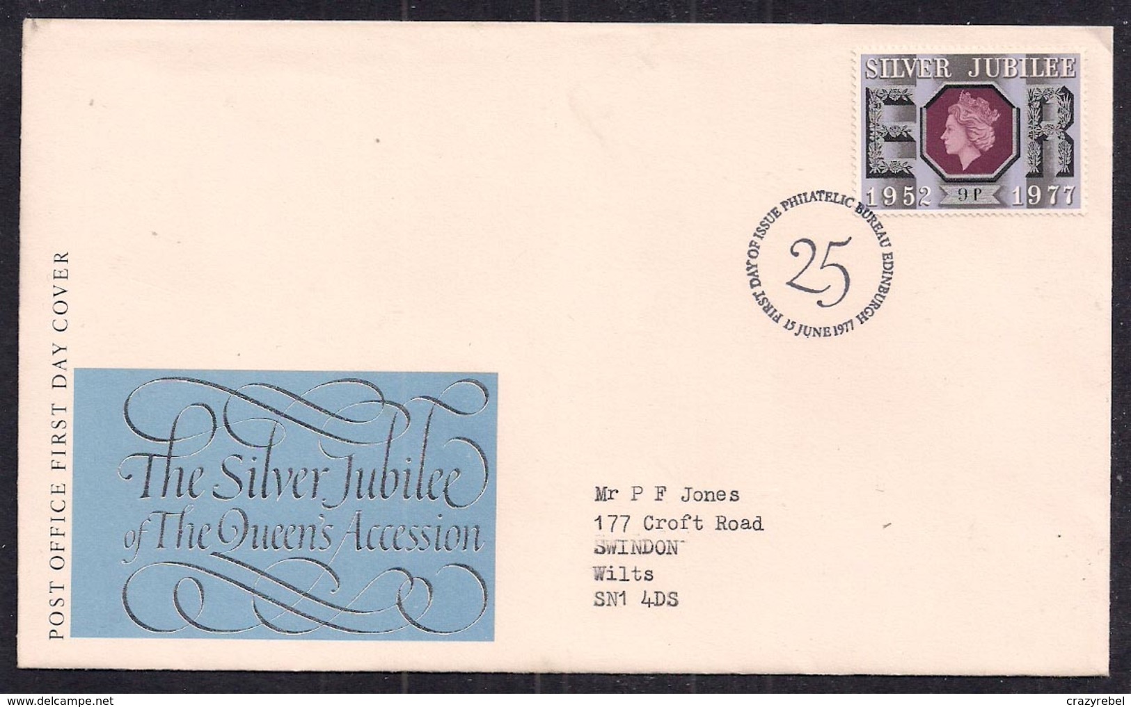 GB 1976 QE2 FDI Silver Jubilee Queen's Accession 9p Stamp SHS Edinburgh Pmk ( C1483 ) - Cinderellas