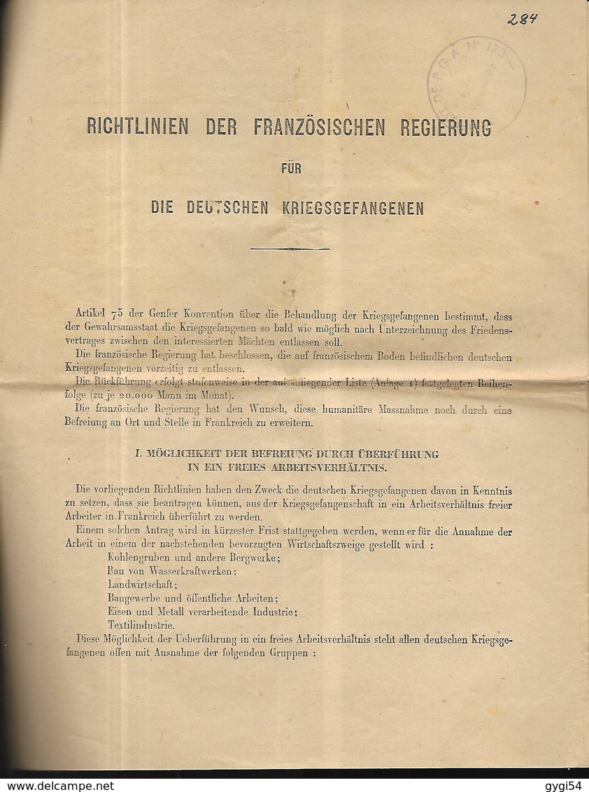 Pour Les Prisonniers De Guerre Richtlinien Der  Französischen Regierung Für Die Deutschen  Kriegsgefangenen - Seals Of Generality