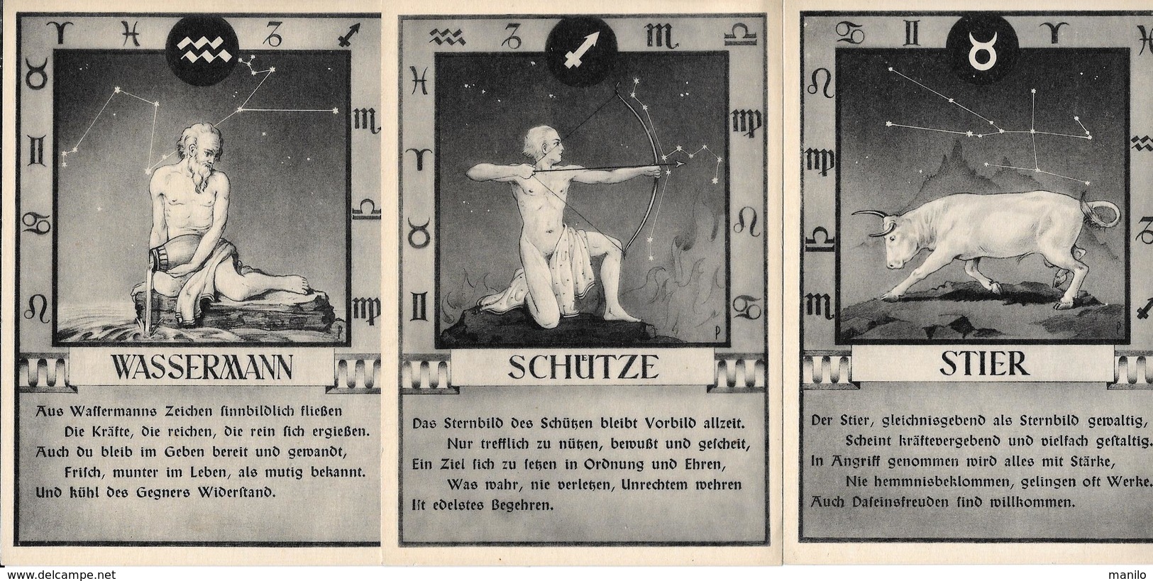 ASTROLOGIE : 3 Cartes Modernes HOROSCOPE ALLEMAND - WASSERMANN -SCHUTEZ - STIER - Astrología