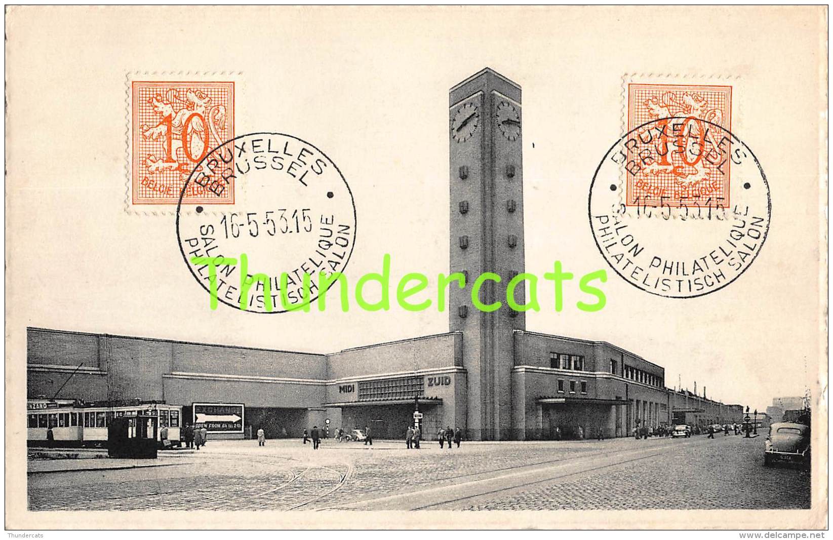 CPA BRUSSEL BRUXELLES GARE DU MIDI ZUIDSTATIE 1955 SALON PHILATELIQUE PHILATELISTISCH - Schienenverkehr - Bahnhöfe