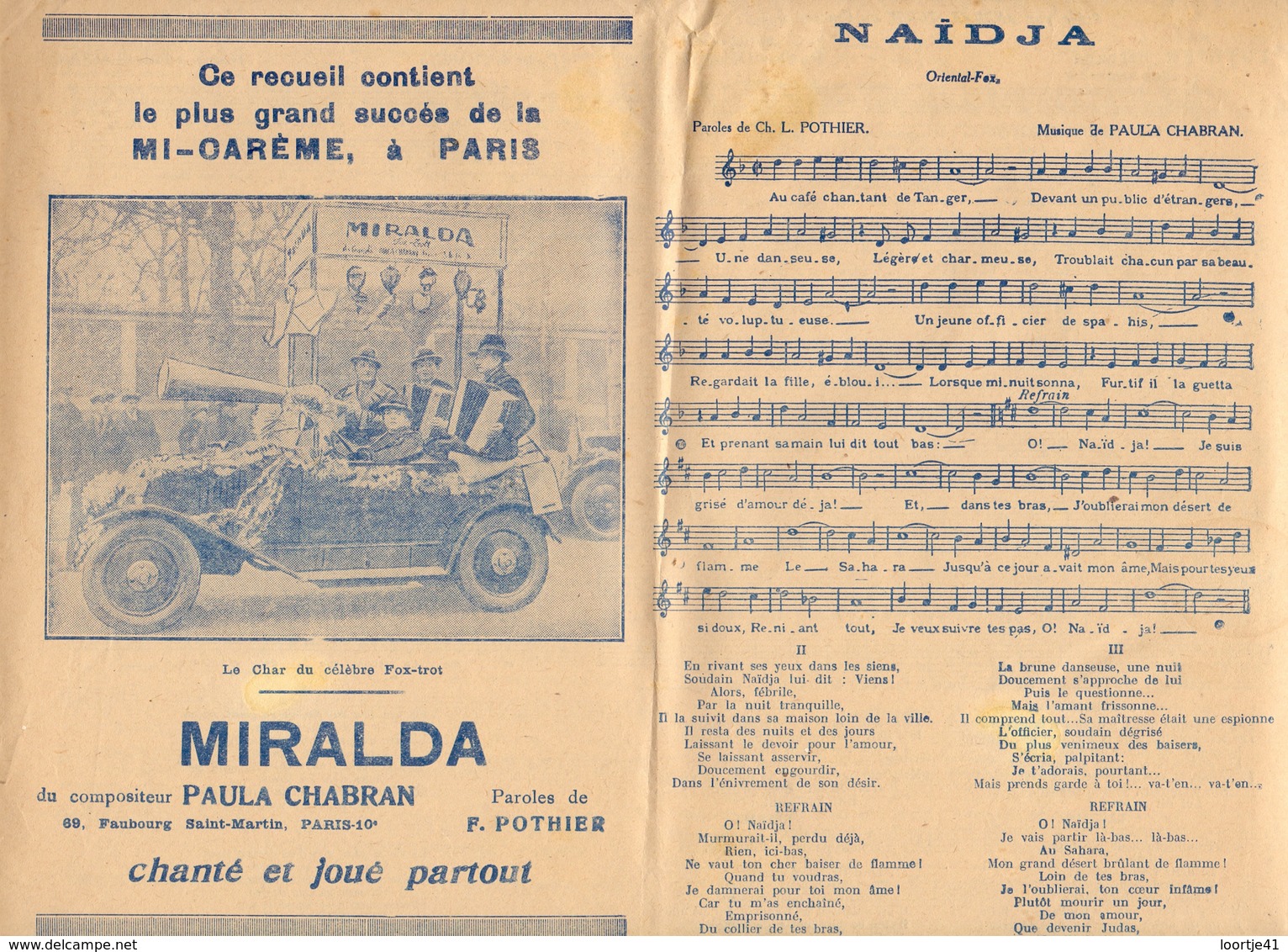 Muziek Musique Partituur 100 Chansons Paula Chabran - Miralda - Partitions Musicales Anciennes