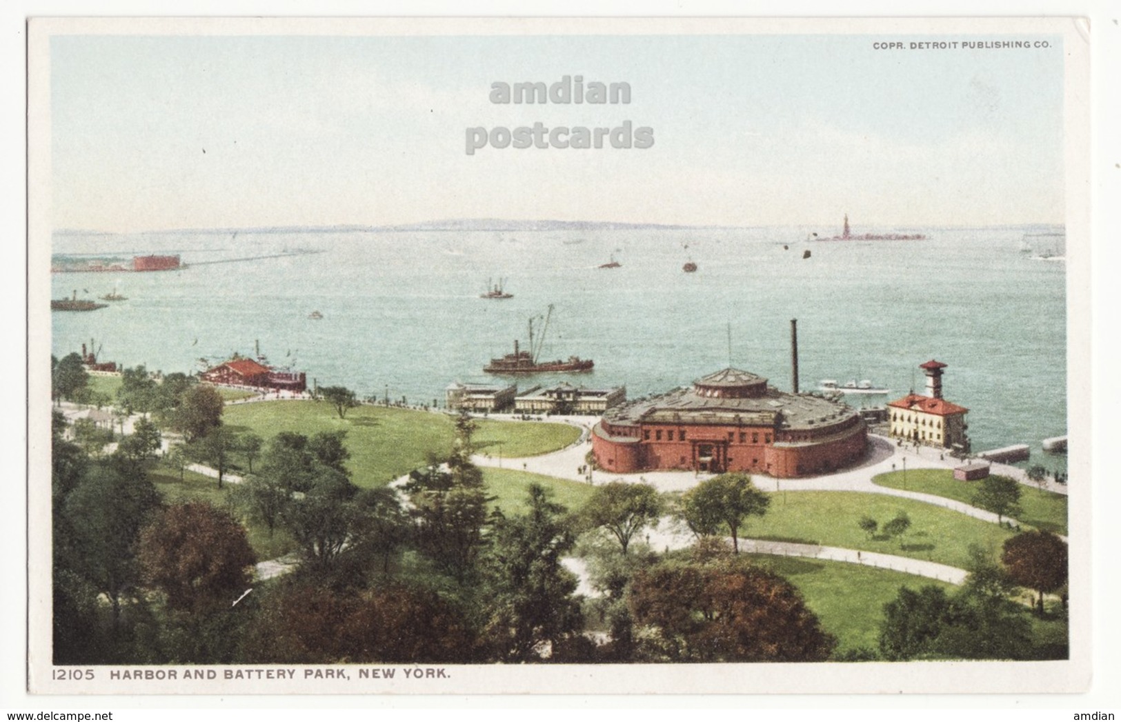 USA, NEW YORK CITY, NY, Harbor And Battery Park, Antique C1910s-1920s Unused Vintage Postcard - Parchi & Giardini