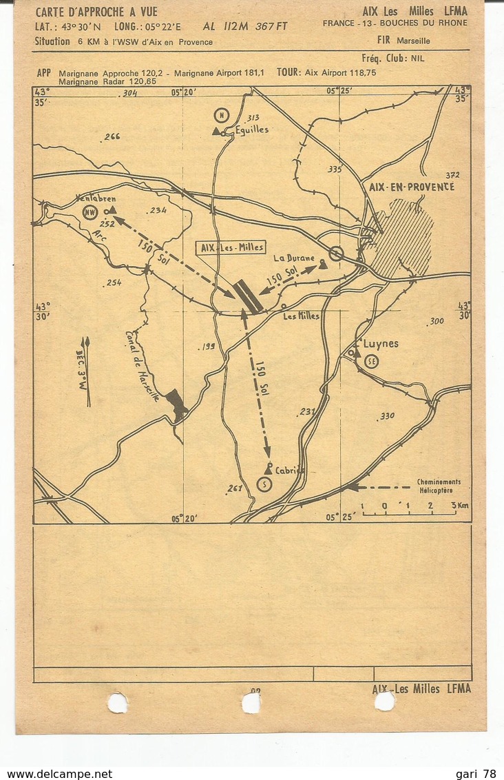 Carte D'atterrissage à Vue AGEN LA Garenne (Lot Et Garonne) Carte D'approche à Vue AIX Les Milles (Bouches Du Rhône) - Autres & Non Classés