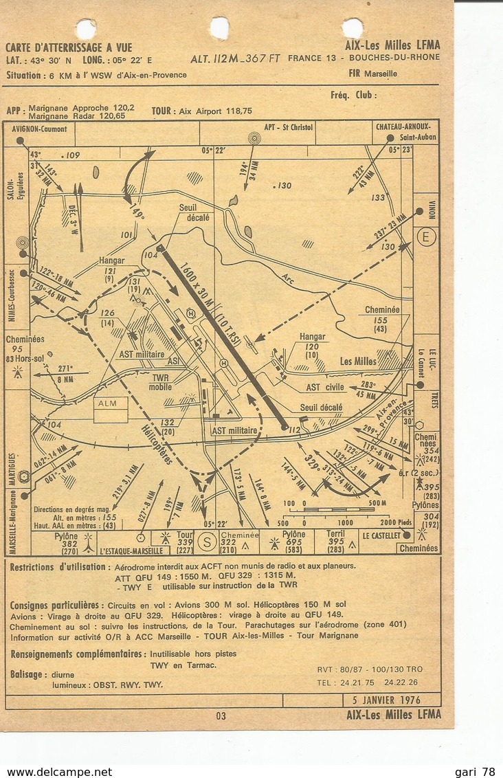 Carte D'approche à Vue AJACCIO Campo Dell'Oro Et Carte D'atterrissage à Vue AIX Les Milles (Bouches Du Rhône) - Autres & Non Classés