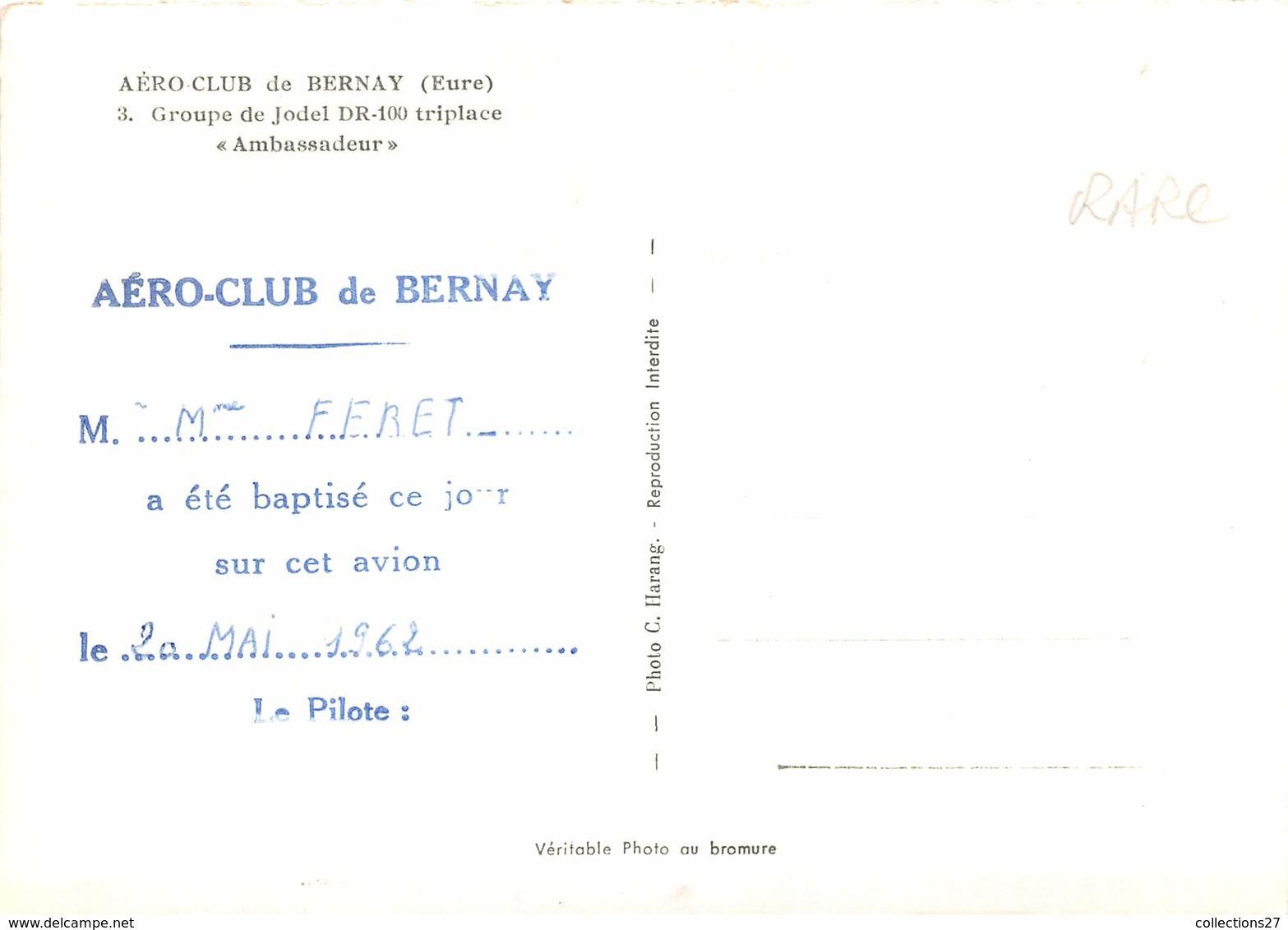 27-BERNAY- AERO CLUB DE BERNAY- GROUPE DE JODEL DR-100 TRIPLACE " AMBASSADEUR " - Bernay