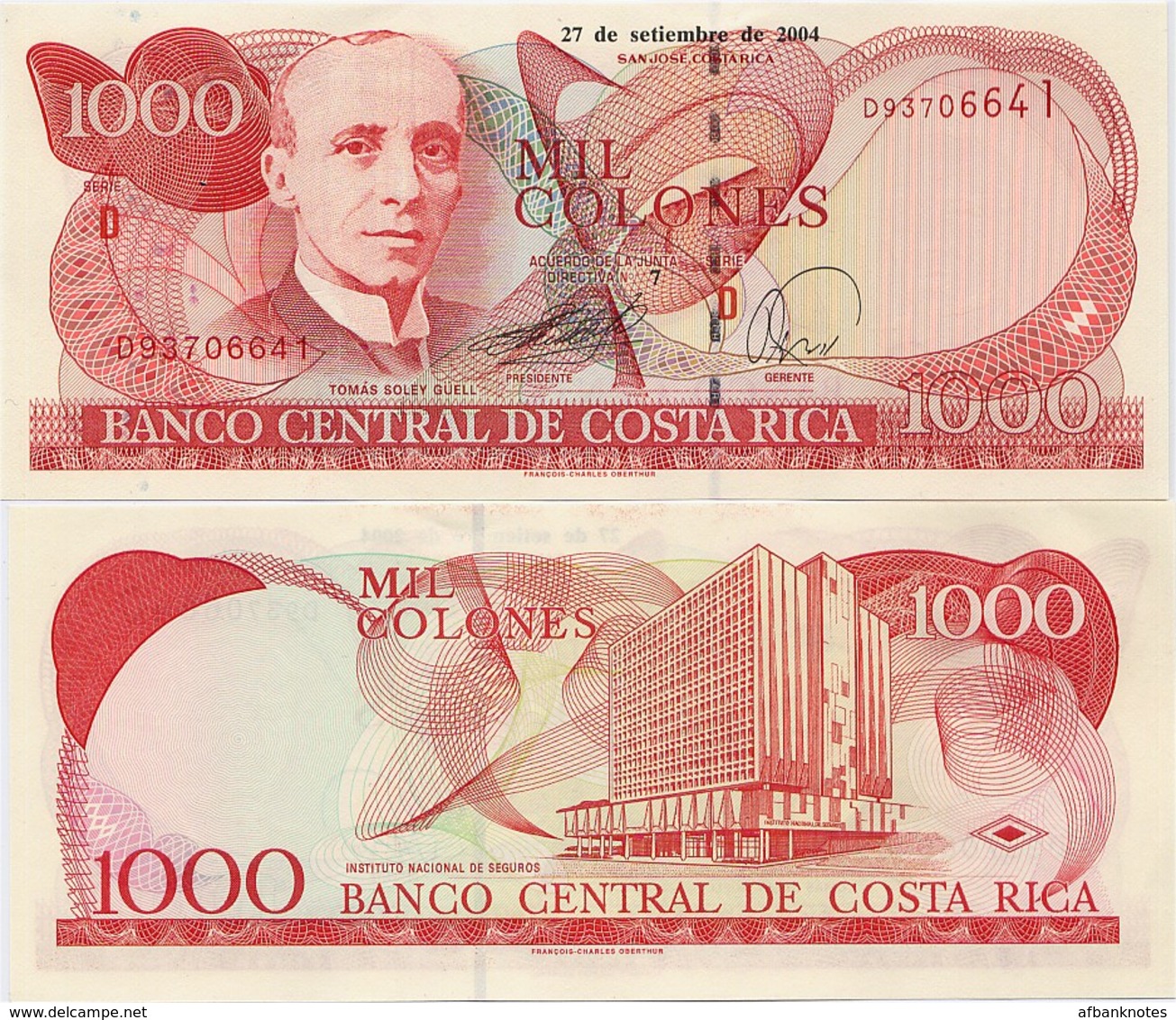 COSTA RICA       1000 Colones       P-264e       27.9.2004       UNC - Costa Rica