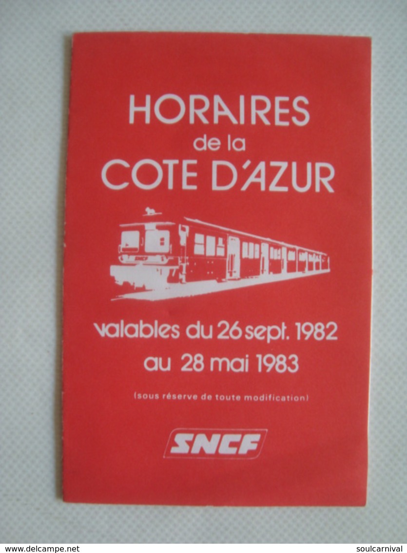 SCNF. HORAIRES DE LA CÔTE D’AZUR - FRANCE, 1982. - Other & Unclassified