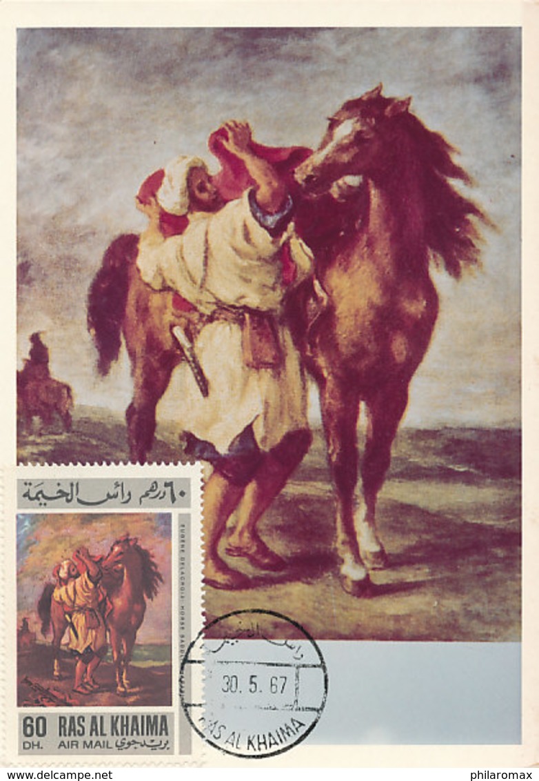 D33306 CARTE MAXIMUM CARD 1967 RAS AL KHAIMA - HORSE SADDLING BY DELACROIX CP PHOTOCARD - Sonstige & Ohne Zuordnung