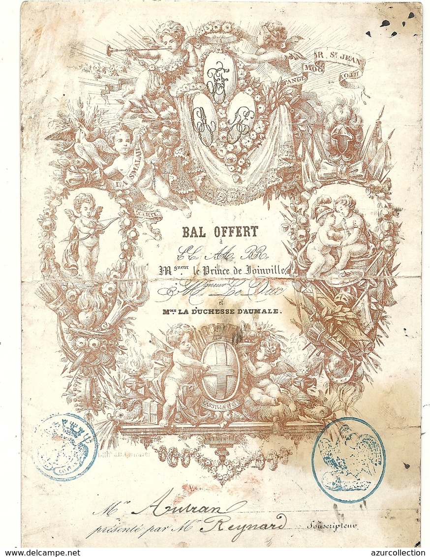 BAL OFFERT PAR PRINCE DE JOINVILLE ,DUCHESSE AUMALE . EPOQUE NAPOLEON 3 . - Programmi